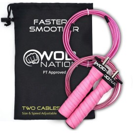 Wod Nation Attack Speed Jump Rope : Adjustable Jumping Ropes : Unique Two Cable Skipping Workout System : One Thick And One Light 11 Foot Cable : Perfect For Double Unders Forhiit : Fits Men And Women