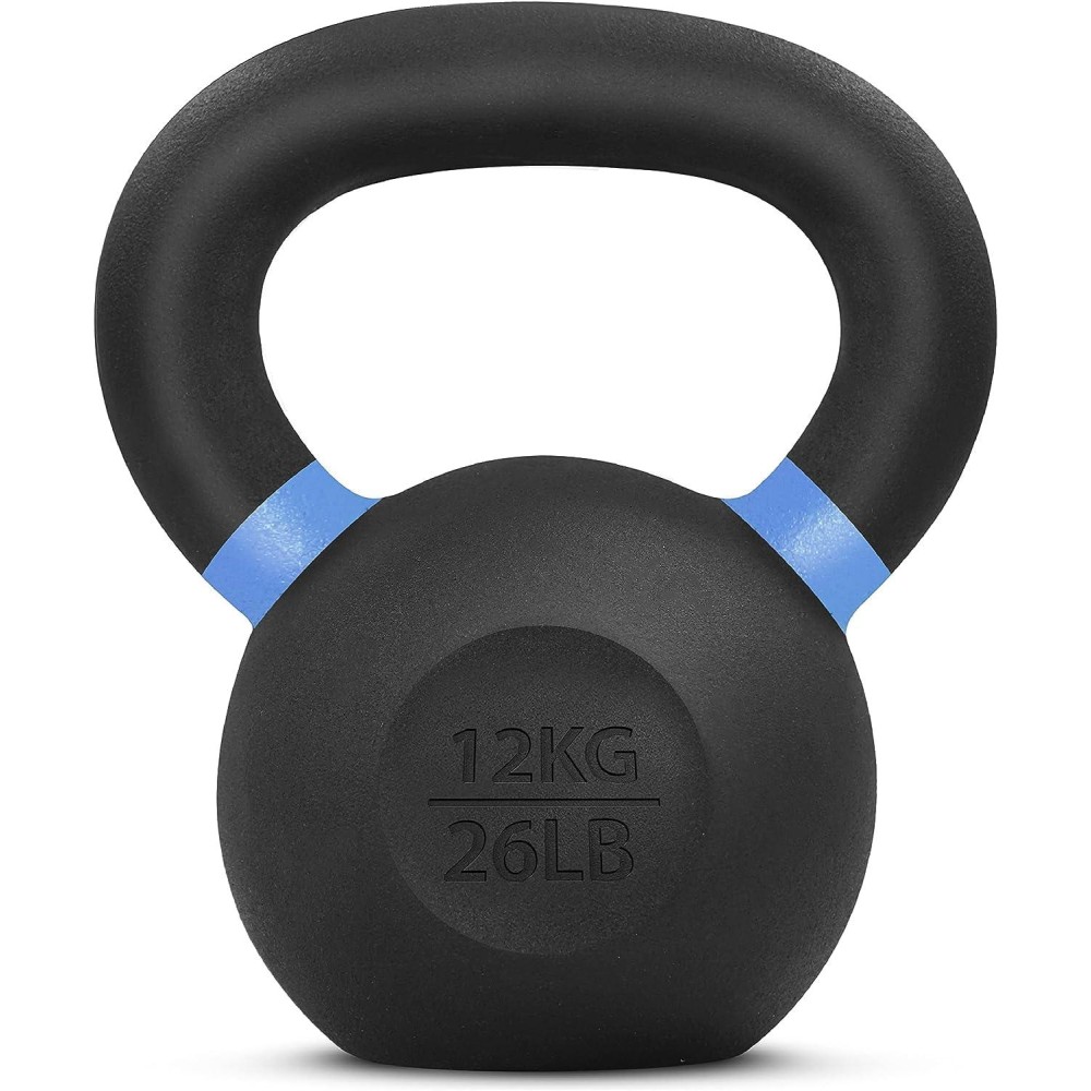 Yes4All Powder Coated Kettlebell Weights With Wide Handles & Flat Bottoms-12Kg/26Lbs Cast Iron Kettlebells For Strength, Conditioning & Cross-Training, Size D-12 Kg/26 Lb (Sd7M),E -Blue- 12 Kg / 26 Lb