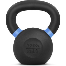Yes4All Powder Coated Kettlebell Weights With Wide Handles & Flat Bottoms-12Kg/26Lbs Cast Iron Kettlebells For Strength, Conditioning & Cross-Training, Size D-12 Kg/26 Lb (Sd7M),E -Blue- 12 Kg / 26 Lb
