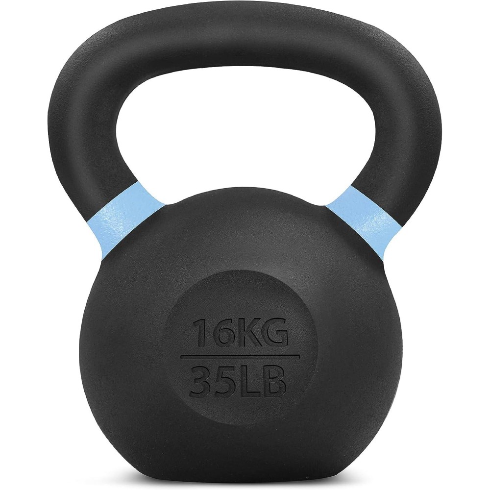 Yes4All Powder Coated Cast Iron Competition Kettlebell With Wide Handles & Flat Bottoms - 16 Kg / 35 Lb