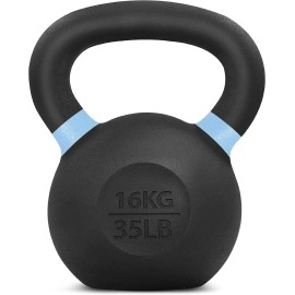 Yes4All Powder Coated Cast Iron Competition Kettlebell With Wide Handles & Flat Bottoms - 16 Kg / 35 Lb