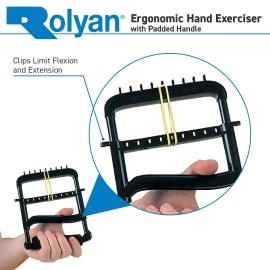 Sammons Preston 51792 Rolyan Ergonomic Hand Exerciser with Padded Handle, Adjustable Squeeze Tool,Rubber Bands for Progressive Resistance,Improves Grip Strength in Fingers,Hand & Thumb, Black,4 Pair