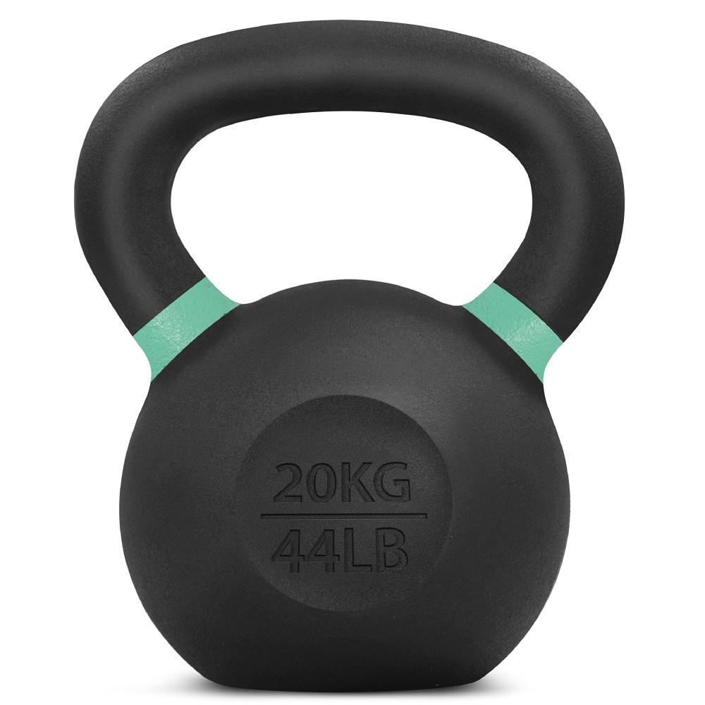 Yes4All Color Code Cast Iron Powder Coated Kettlebell With Large Handle & Flat Base, H - Green - 20 Kg / 44 Lb