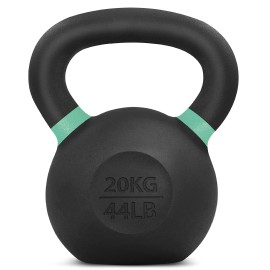 Yes4All Color Code Cast Iron Powder Coated Kettlebell With Large Handle & Flat Base, H - Green - 20 Kg / 44 Lb