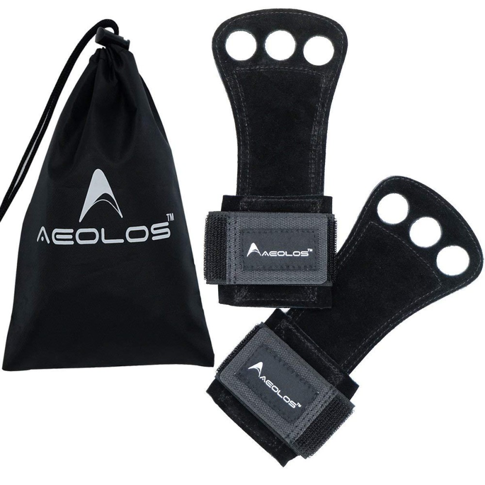 Aeolos Leather Gymnastics Hand Grips-Great For Gymnastics,Pull Up,Weight Lifting,Kettlebells And Cross Training (Black(2 Layers Leather), Large)