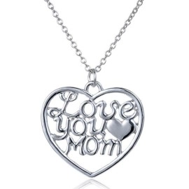 MagicW Gifts for Mom Women Love You Mom Heart Pendant Necklace Mom Gifts Charm Fashion Chain Necklace Gifts for Mom from Son Daugter