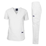 Dagacci Scrubs Medical Uniform Unisex Scrubs Set Medical Scrubs Top And Pants (Small, White)