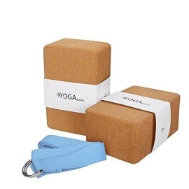 Jbm 2 Pack Yoga Blocks With Strap Cork Yoga Block Yoga Brick, Heavy-Duty Cork Yoga Block To Support And Deepen Poses, Lightweight (Cork & Blue)