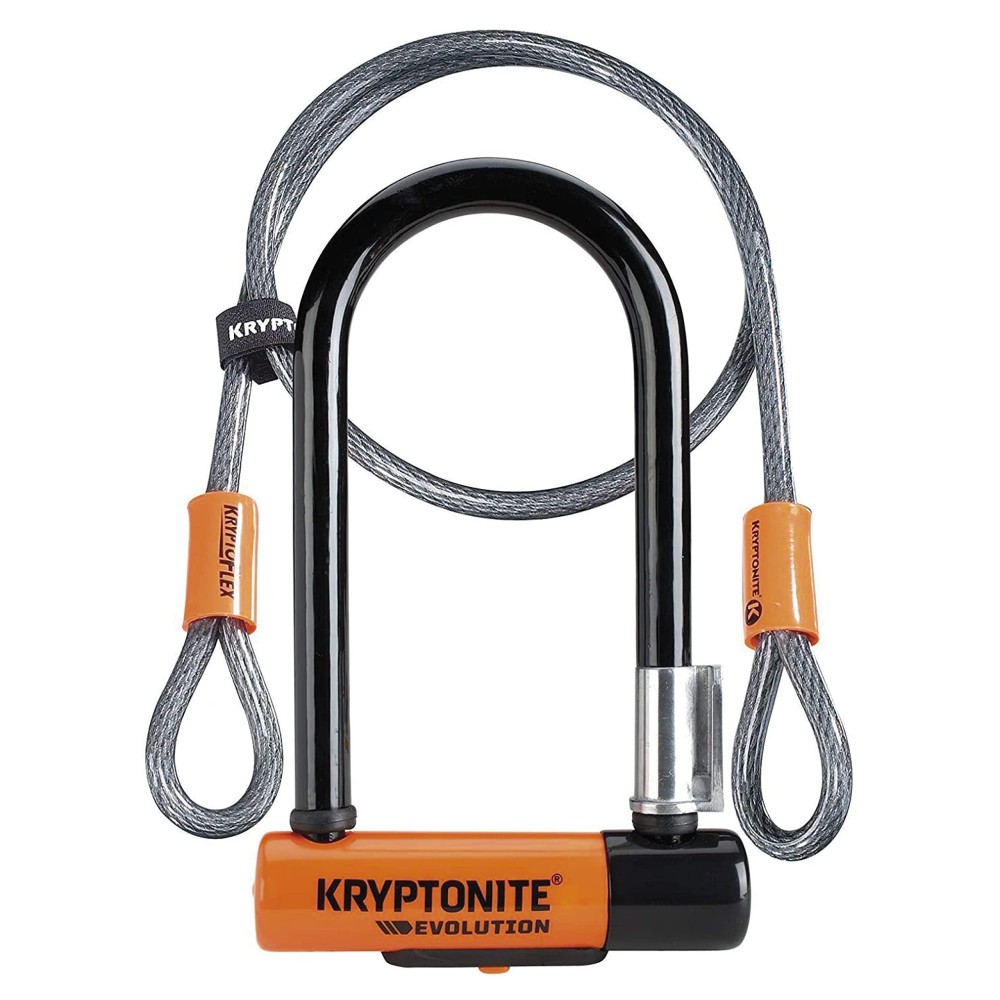 Kryptonite Evolution Mini-7 Bike U-Lock with Cable, Heavy Duty Anti-Theft Bicycle U Lock, 13mm Shackle and 10mm x4ft Length Security Cable with Mounting Bracket and Keys