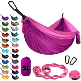 Gold Armour Camping Hammock - Xl Double Hammock Portable Hammock Camping Accessories Gear For Outdoor Indoor With Tree Straps, Usa Based Brand (Fuchsia And Pink)