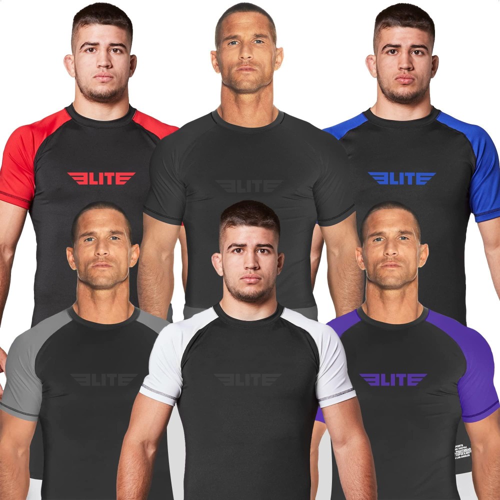 Elite Sports New Item Standard Short Sleeve Compression, Mma, Bjj, No Gi, Cross Training Rash Guard, X-Large, Black