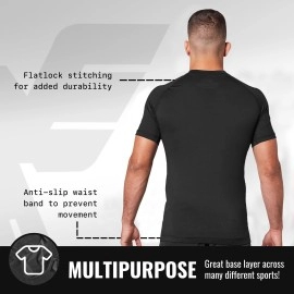 Elite Sports New Item Standard Short Sleeve Compression, Mma, Bjj, No Gi, Cross Training Rash Guard, X-Large, Black