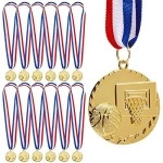 Juvale 12 Pack Metal Gold Medals For Kids Basketball Team Awards, Party Favors, 2 In