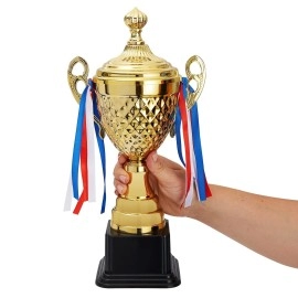 Juvale Large Gold Trophy Cup for Sports Tournaments, Award Competitions, Spelling Bees (Gold, 15.2 x 7.5 x 3.7 in)