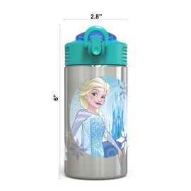 Zak Designs 15.5oz Stainless Steel Kids Water Bottle with Flip-up Straw Spout - BPA Free Durable Design, Frozen Girl SS