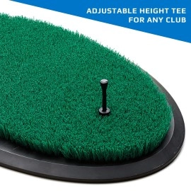 Fiberbuilt Flight Deck Golf Hitting Mat - Oval Shape Outdoor/ Indoor Real Grass-Like Performance Golf Mat with Durable Adjustable Height Tee, Black/Green, 21.25