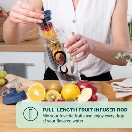 Live Infinitely 32 oz Fruit Infuser Water Bottle - Featuring a Full Length Infusion Rod, Flip Top Lid, Dual Hand Grips & Recipe Ebook Gift - Fruit Infused Water Bottles (Bright Teal, 32 oz)