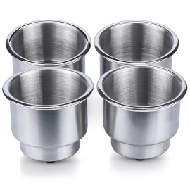 Marinebaby 4Pcs Stainless Steel Cup Drink Holder With Drain Marine Boat Cup Holder Insert Rv Camper