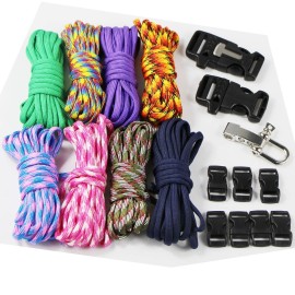 Uooom 18 Pcs Paracord Bracelet Kit With Buckles Parachute Cord Outdoor Survival Rope Set Diy Manual Braiding (Style B)