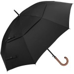 G4Free 52/62Inch Wooden J Handle Golf Umbrella Windproof Classic Stick Wedding Cane Umbrellas, Auto Open Cane Hook Handle