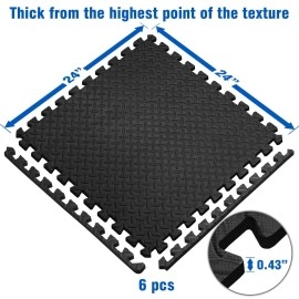 Yes4All Interlocking Exercise Foam Mats - Interlocking Floor Mats for Gym Equipment - Eva Interlocking Floor Tiles (24 Square Feet - Black - 6 pcs)