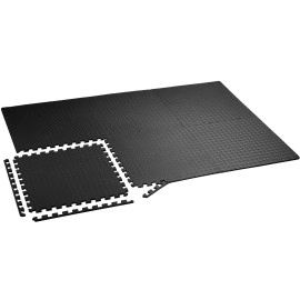 Yes4All Interlocking Exercise Foam Mats - Interlocking Floor Mats for Gym Equipment - Eva Interlocking Floor Tiles (24 Square Feet - Black - 6 pcs)