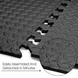 Yes4All Interlocking Exercise Foam Mats - Interlocking Floor Mats for Gym Equipment - Eva Interlocking Floor Tiles (24 Square Feet - Black - 6 pcs)