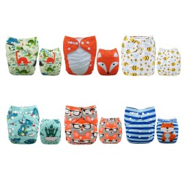 Alvababy Baby Cloth Diapers One Size Adjustable Washable Reusable For Baby Girls And Boys 6 Pack 12 Inserts 6Dm48