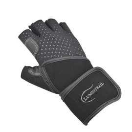 Lumintrail Leather Padded Anti-Slip Weight Lifting Gloves with Wrist Wrap Support for Gym Workouts Bodybuilding Cross Training Mens Womens Breathable Washable (Black, Large)