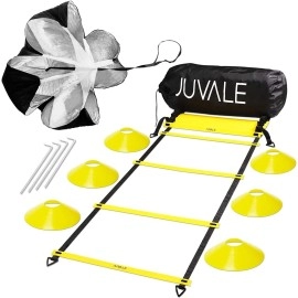 Juvale Agility Ladder Workout Equipment With 6 Speed Training Cones And Resistance Parachute, Footwork Skills Drill Gear For Football And Soccer (20 Ft)