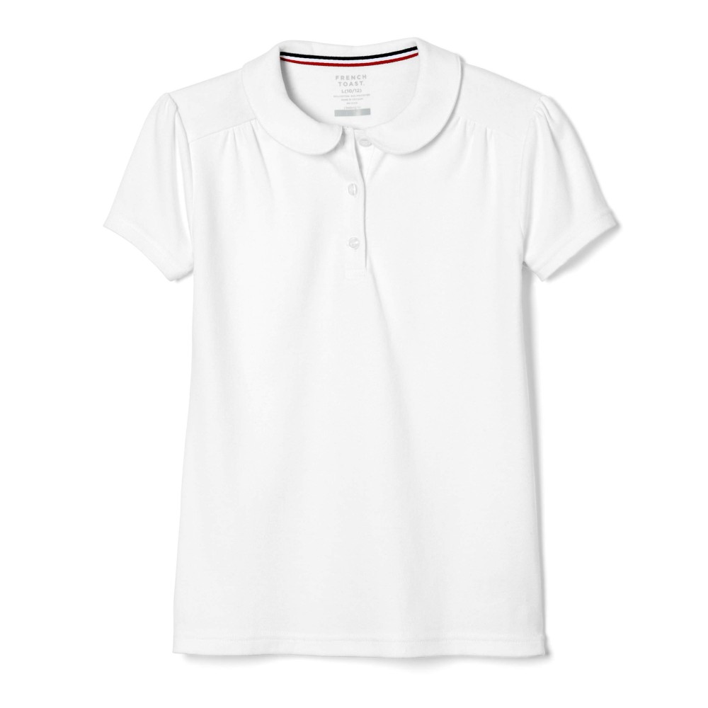 French Toast Girls Big Short Sleeve Peter Pan Collar Polo Shirt, White, 14-16