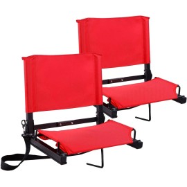 Ohuhu Stadium Seats For Bleachers With Back Support, Bleacher Stadium Seats Chairs With Backs Portable Bleachers Seat With Shoulder Straps And Hook For Sports Events Baseball Soccer (Red, 2)