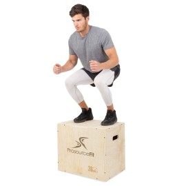 ProsourceFit 3-in-1 Wood Plyometric Jump Box for Crossfit, Agility, Vertical Jump Training & Plyo Workouts, Biege, 30L x 24W x 20H