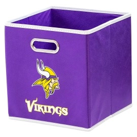 Franklin Sports Nfl Minnesota Vikings Collapsible Storage Bin - Nfl Folding Cube Storage Container - Fits Bin Organizers - Fabric Nfl Team Storage Cubes