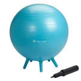 Gaiam Kids Stay-N-Play Children'S Balance Ball - Flexible School Chair Active Classroom Desk Alternative Seating Built-In Stay-Put Soft Stability Legs, Includes Air Pump, 52Cm, Blue