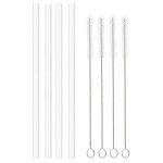 [4 Pack] Straws Replacement for Hydroflask Wide Mouth Bottle Straw Lid, 4 BPA-FREE Straws and 4 Straw Cleaning Brushes