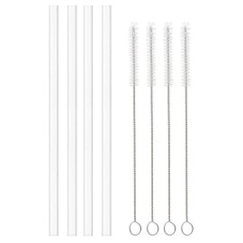 [4 Pack] Straws Replacement for Hydroflask Wide Mouth Bottle Straw Lid, 4 BPA-FREE Straws and 4 Straw Cleaning Brushes