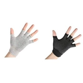 Yl Trd V 2 Packs Of Non Slip Fingerless Yoga Gloves Exercise Gloves Workout Gloves (Black&Grey With Black Dots)