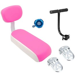 Zhouwhjj Bicycle Rear Seat Cushion Armrest Footrest Set, Kid Child Carrier Bicycle Baby Seat, Including Cushion And Backrest, Armrest Handrail, Footrests, Bell, Pink