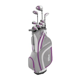 Wilson Beginner Complete Set, 9 Extended Length (+1 In) Golf Clubs With Cart Bag, Womens (Right Hand), Stretch Xl, Whitegreypurple, Wgg157555