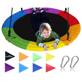 Royal Oak Saucer Tree Swing ,Giant 40 Inches with Carabiners and Flags, 700 lb Weight Capacity, Steel Frame, Waterproof, Easy to Install with Step by Step Instructions, Non-Stop Fun! (Rainbow)