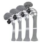 Scott Edward Golf Club Head Covers Set Of 4 Grey White Argyles , Acrylic Yarn Double-Layers Knitted, With Rotatable Number Tags