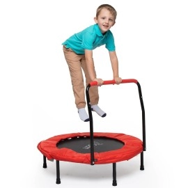 Portable 36 Inches Kid Trampoline w Handle for Stability and Safety Pad- Foldable Handrail for Easy Storage- Fitness Rebounder Trampoline for Kids and Adults- Quiet Indoor and Outdoor Exercise