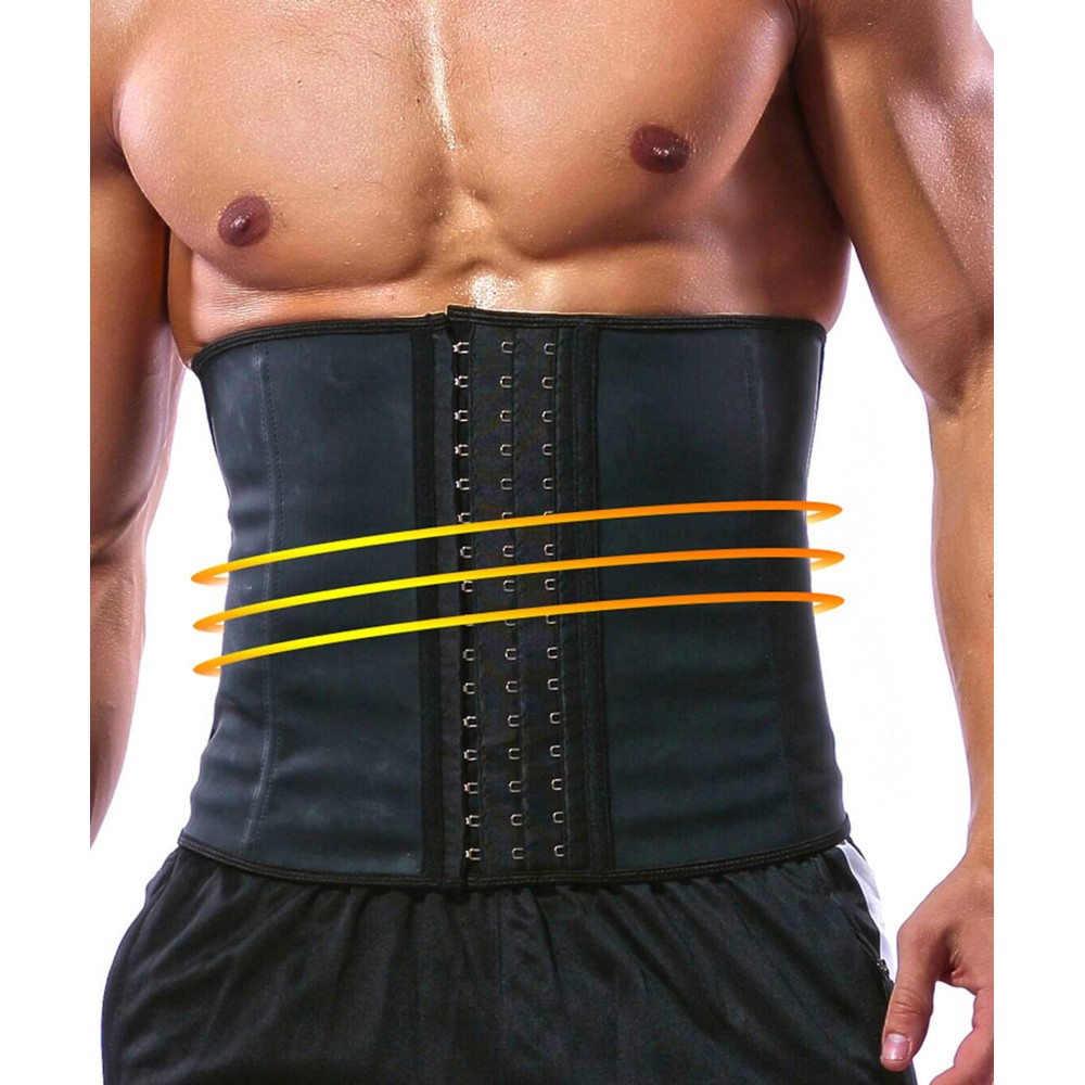 Gainkee Latex Men Waist Trainer Corsets With Steel Bone Sweat Sauna Suit For Fitness (Small)