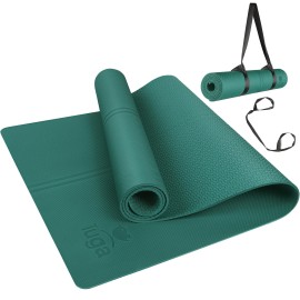 Iuga Eco Friendly Yoga Mat With Alignment Lines, Free Carry Strap, Non Slip Tpe Yoga Mat For All Types Of Yoga, Extra Large Exercise And Fitness Mat Size 72X26X1/4