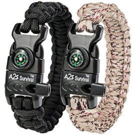 Paracord Bracelet K2-Peak - Survival Bracelets With Embedded Compass Whistle Edc Hiking Gear- Camping Gear Survival Gear Emergency Kit (Black Sand Camo 8)