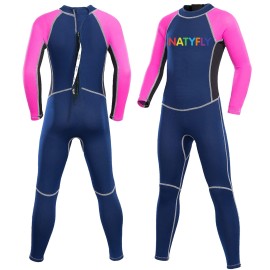 Natyfly Kids Wetsuit, 2.5Mm Neoprene Thermal Swimsuit, Full Wetsuit For Girls Boys And Toddler, Long Sleeve Kids Wet Suits For Swimming (Pink-2Mm-Long Sleeve, 6)