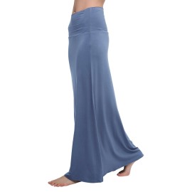 Urban Coco Womens Stylish Spandex Comfy Fold-Over Flare Long Maxi Skirt (S, Greyish Blue)