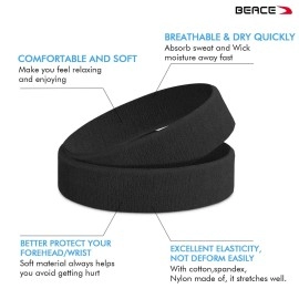 BEACE Sweatbands Sports Headband for Men & Women - 6PCS Moisture Wicking Athletic Cotton Terry Cloth Sweatband for Tennis, Basketball, Running, Gym, Working Out