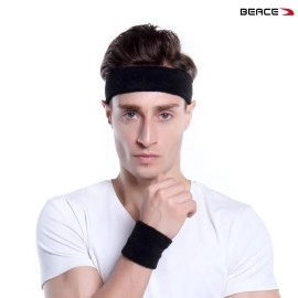 BEACE Sweatbands Sports Headband for Men & Women - 6PCS Moisture Wicking Athletic Cotton Terry Cloth Sweatband for Tennis, Basketball, Running, Gym, Working Out